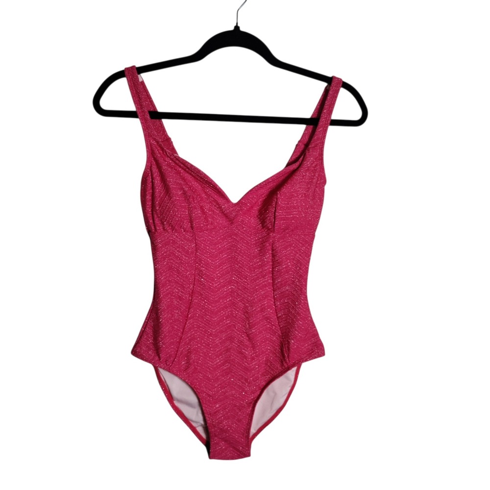 Cupshe Womens Pink Metallic One Piece Swimsuit V-Neck Size S CAA12E4F071DD